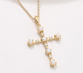 Diamonique Cultured Pearl Cross Gold Clad Sterling Silver Necklace
